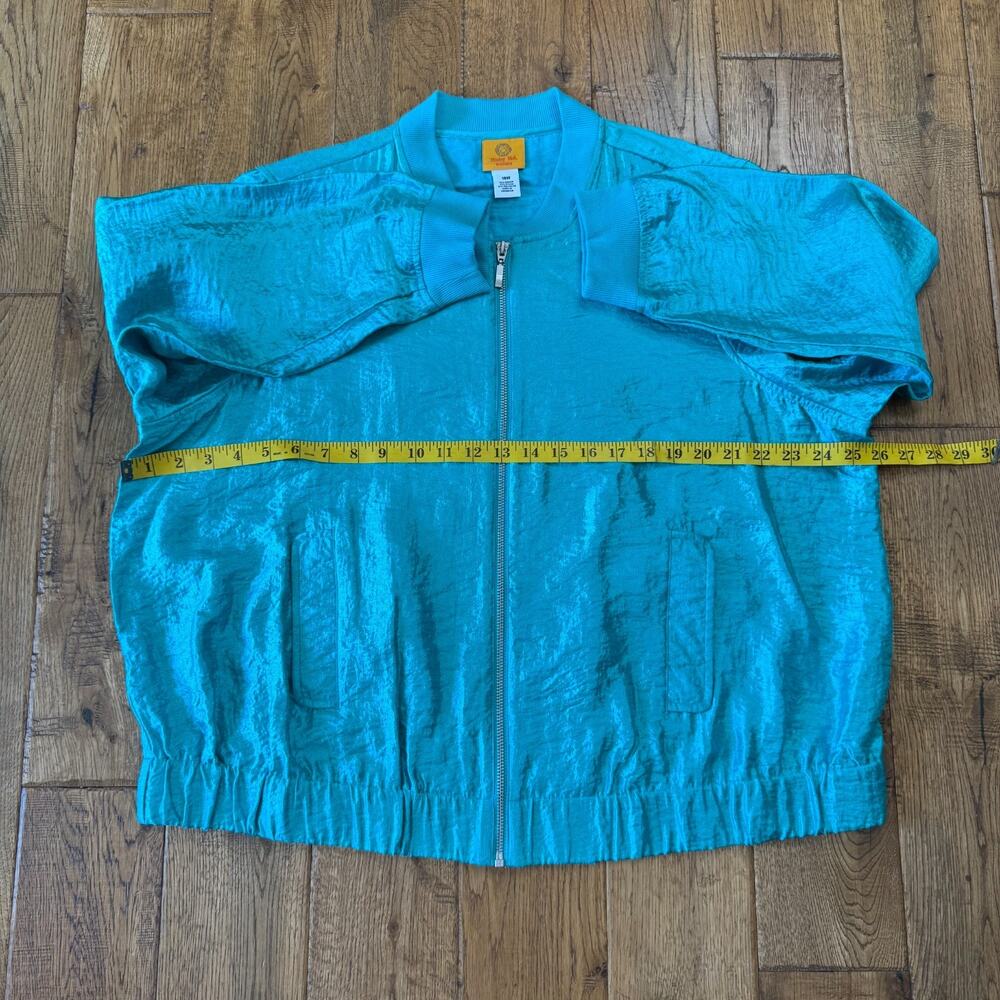 Ruby Rd. Womens 18W Shiny Teal Long Sleeve Zip-Up Jacket Sz 16W Cinch Waist - Picture 4 of 5